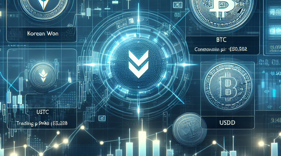 "SEO alt-text: A professional graphic illustration of the Upbit exchange platform featuring the DRIFT token logo, presenting trading pairs of DRIFT with Korean Won, Bitcoin, and Tether. The interface also subtly showcases an upward growth trend, representing DRIFT's positive market performance. The design is further enhanced with elements from the Solana network, adding a futuristic touch. A perfect blend of photo-realism and professionalism providing an insight into cryptocurrency trading dynamics."