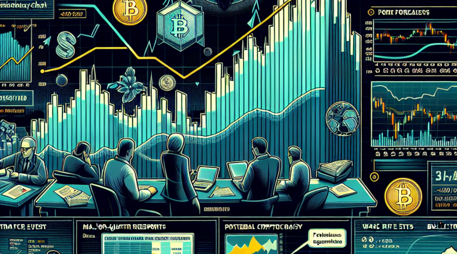 "Professional chart showing the rise and fall of XRP cryptocurrency value, highlighting key events like the U.S election and SEC case. Features a bearish and bullish market trend within the cryptocurrency chart, with a section for crypto analysts' predictions. Also contains references to Ripple Labs' third-quarter report and potential Ripple ETFs filed by companies. The image also showcases a projection of the potential influence of a new Donald Trump Administration on the XRP market. All elements are sharp and photorealistic. Suitable dimensions of 1200x628 pixels."