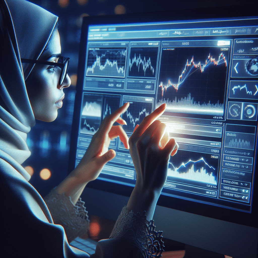 Trader adjusting signal notifications for crypto and forex on a digital trading platform, with market charts in the background.