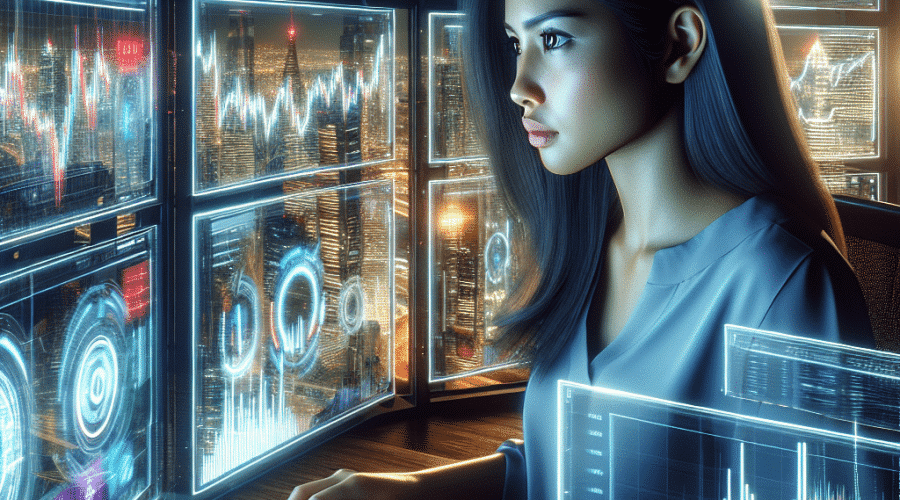 Trader receiving cryptocurrency signals on a digital platform with graphs and indicators.