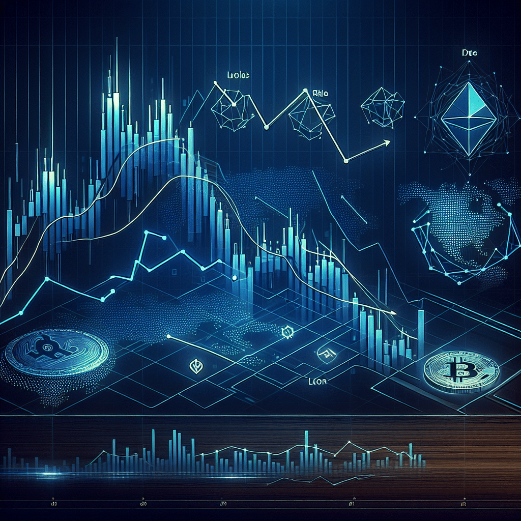 "Imagen de un diagrama dinámico en azul oscuro mostrando una tendencia financiera bajista, con símbolos de blockchain reconocibles y un diagrama más pequeño que denota el crecimiento de stablecoin en la Red Polygon en color naranja. Traces sutiles del logo de Polygon en azul medianoche en el fondo. Bajo el título 'Análisis de precio de Polygon' en un elegante banner azul oscuro en la parte superior, presentamos la frase 'Riesgo de caída significativa a pesar del crecimiento de DeFi' en texto naranja más pequeño. Tamaño de 1200 x 628 pixeles."