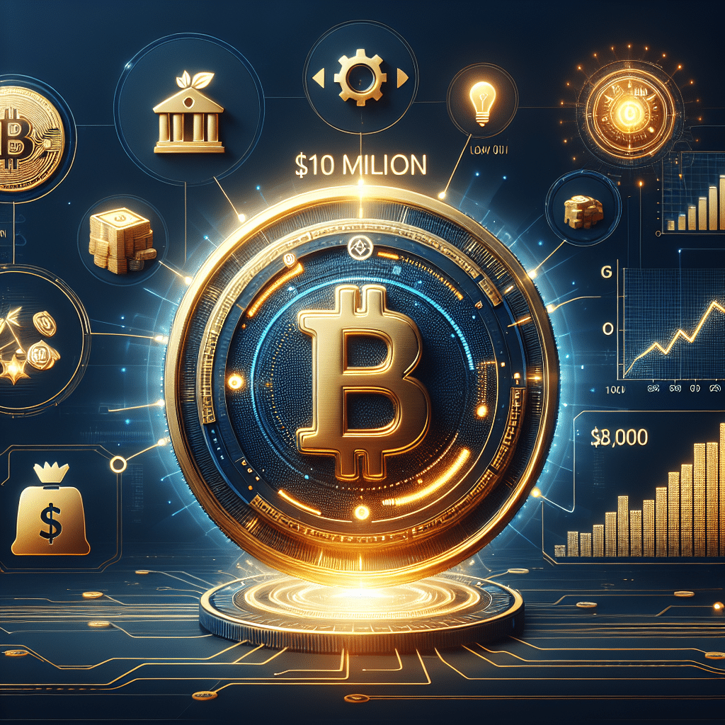 "Bitcoin coin amidst financial symbols and rising graph showing exponential growth, overlayed with the Strike platform logo, against a backdrop of dark and midnight blue. A digital clock in the corner, counting from $0 to $10 million, symbolizes rapid loan growth. Elements of striking orange hue highlight the upward growth graph and the clock counter. The date 'May 7' is subtly integrated within the clock design."