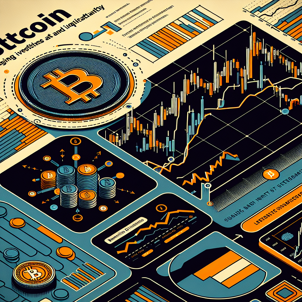 "Bitcoin price chart illustrating a sharp decline with bearish divergence symbol and rising liquidation graphic in shades of Orange and Dark Blue, embellished with Midnight Blue accents. Image also carries a textual message 'Bitcoin: Waning Investor Demand and Market Uncertainty'."