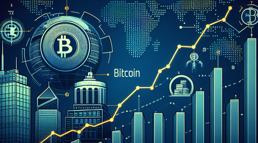 "SEO Alt-text: Bitcoin price projection infographic chart with an upward forecast to $200,000 by 2025, showcased against a cityscape of international bank buildings and corporations representing institutional interest. Includes Bitwise Bitcoin ETF icon and a distinctive 'supply shock' line graph in orange. Features a faint Bitcoin logo set within a dark blue background and midnight blue Bitwise Bitcoin ETF icon and architectural outlines. Image dimensions are 1200x628 pixels."