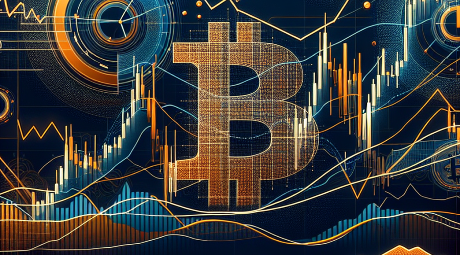 "SEO optimized image illustrating Bitcoin's volatile journey from $70K to $109K, featuring key MACD and SMA crossovers charts, along with visual representations of bearish crossover, golden cross, and bear trap in brand shades of orange, dark blue, and midnight blue. Incorporates an abstract Bitcoin symbol into the graphic with dimensions of 1200 x 628 pixels."