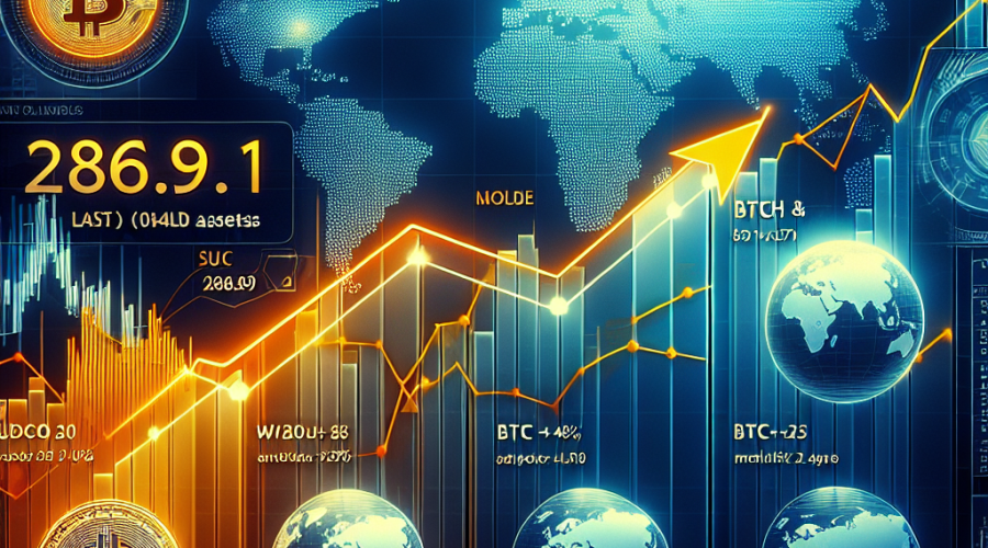 "Financial market dashboard, showcasing a strong rise in the CoinDesk 20 Index at 2869.91. Featuring graphical data and global maps, highlighting leaders SUI and BCH with significant growth, while BTC and LTC show smaller increments. Executed in brand colours of Orange, Dark Blue, and Midnight Blue, articulates the global and multi-platform nature of trading; image size 1200 x 628 pixels."