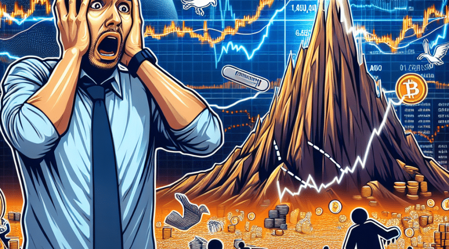"Digital illustration of a shocked crypto trader losing over $500,000 due to volatile market changes on Euler's decentralized lending platform on Avalanche with highlighted price spike in deUSD by Elixir Network. Visual portrayal of Chainlink's role and onchain oracle criticism in dark and midnight blue with orange accents. Image features falling graphs, distressed trader, and digital currencies in a complex tech environment; alt text size set to 1200x628 pixels."