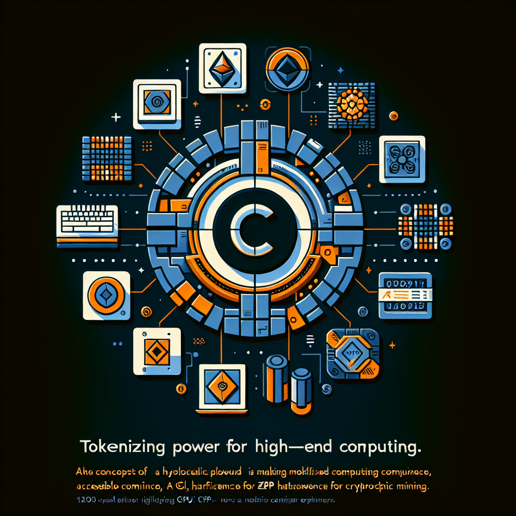 "1200x628 pixel image illustrating the functionalities of Cysic's ComputeFi platform, featuring tokenized GPUs, ZK chips, mining rigs, AI inference, and crypto mining. The image highlights the phrase 'Tokenizing Power for High-End Computing' embodying Cysic's mission to make high-end computing affordable and accessible. Main colors used in the design include Orange #FF9811, Dark Blue #000D43, and Midnight Blue #021B88. Cysic logo prominently displayed."