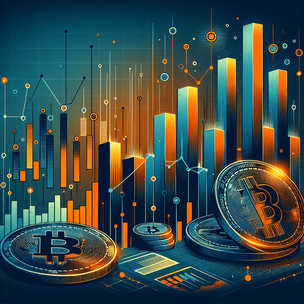 "Arte abstracto digital que representa la adquisición de Bitcoin por 'Strategy', con un gráfico de barras apiladas en Azul Oscuro (#000D43) y Naranja (#FF9811), siluetas semi-transparentes de bitcoins, un documento legal y el logo de la empresa en Azul Medianoche (#021B88) para un diseño coherente con la marca. El fondo sutil con tonos degradados de naranja y azul complementa el esquema de colores de la marca. Título 'El crecimiento de las reservas de Bitcoin de Strategy' en letras vivas y llamativas. Ideal para publicación en blog de WordPress con 1200 x 628 píxeles."