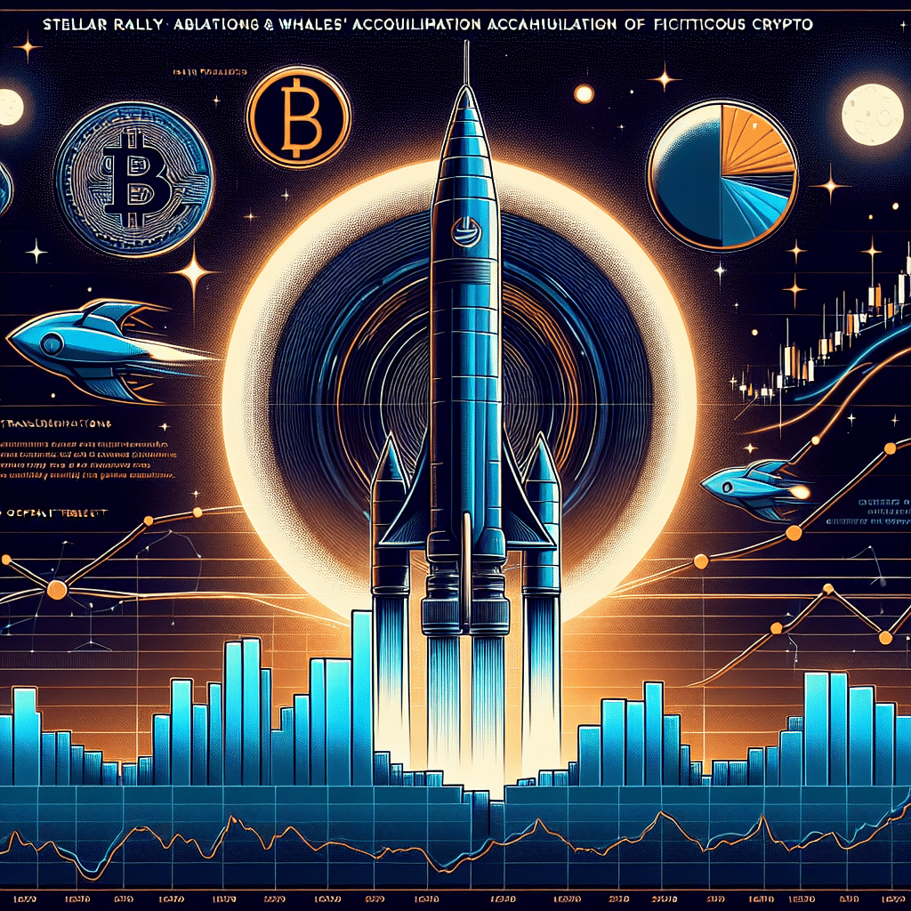 "Rocket representing Fartcoin's rising prices soaring upwards with a backdrop of a dark blue (#000D43) bubble chart showcasing large Fartcoin transactions and future open interest rate. Orange (#FF9811) highlights indicate growing demands in the derivatives market and whales accumulation. The image includes a smaller diagram of bullish trend indicating a potential reversal symbolizing technical analysis. 'Fartcoin's Stellar Rally & Whales' Accumulation' title in midnight blue (#021B88) completes the 1200x628 pixels sized image suitable for a blog post."