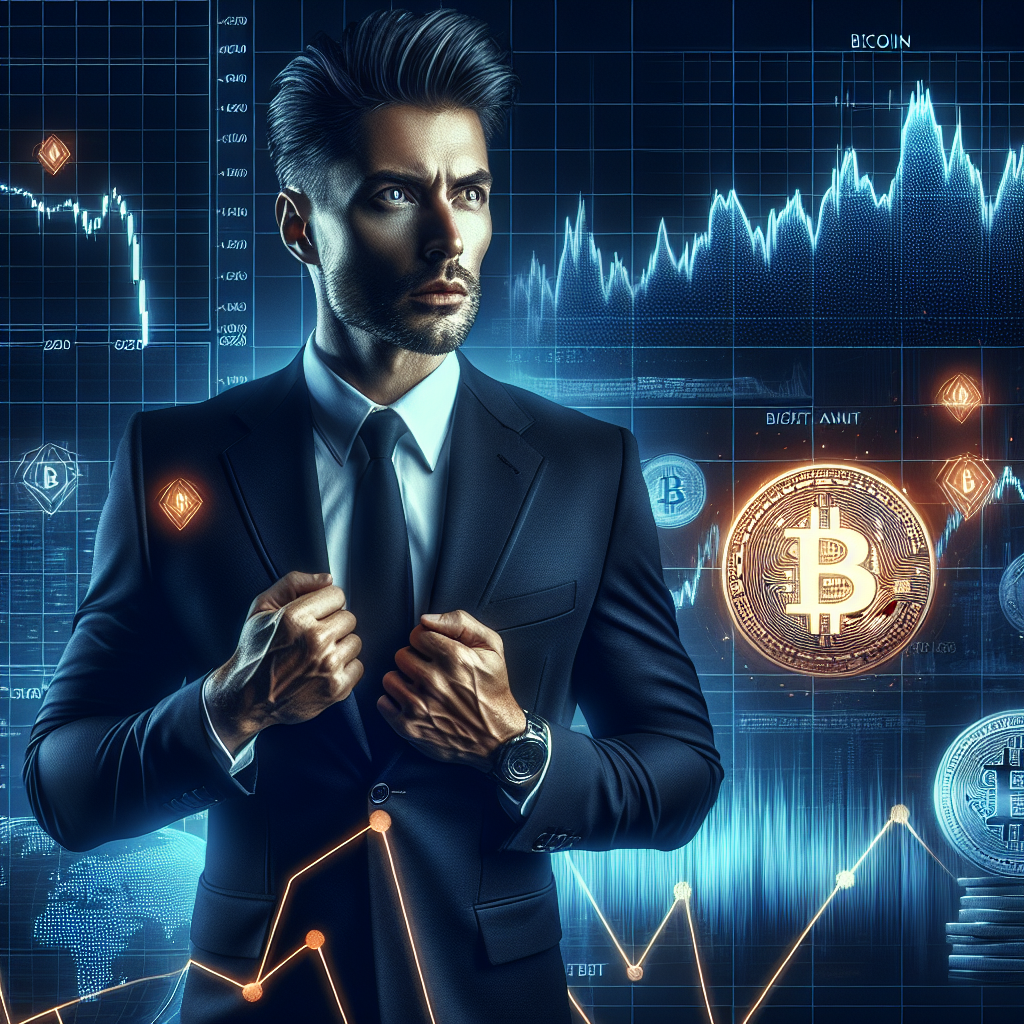 "High-stakes crypto trader James Wynn boldly increases his Bitcoin leverage bet amidst market volatility; Bitcoin and other cryptocurrencies fluctuations shown in charts on a midnight blue background, with orange highlighting Bitcoin's trajectory and high volatility indicators, alongside dark blue for wider market trends, in an image sized 1200x628 pixels."