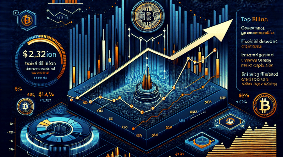"Digital abstract graphic showcasing Hyperliquid's HYPE token surge in value on a dark blue gradient background, BTC's all-time high breakout, CFTC symbol, US flag, '60%', '$37', 'top 15 tokens', '$11.5 billion market cap', '$34.2 billion fully diluted valuation' highlighted in Orange #FF9811, upward arrow indicating increasing total-value-locked (TVL) reaching $1.33 billion and entering the top 10 chains. For a 1200x628 pixels Wordpress blog post, promoting perpetual futures trading in the U.S."