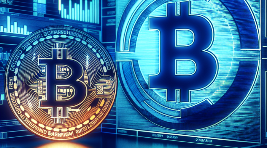 "Digital illustration showcasing Morgan Stanley logo with Bitcoin symbol reflection, indicating their shift to cryptocurrency trading, contrasted against a blurred E*Trade platform screen in brand colour orange and a dark blue background. Featured Bitcoin symbol painted in midnight blue."