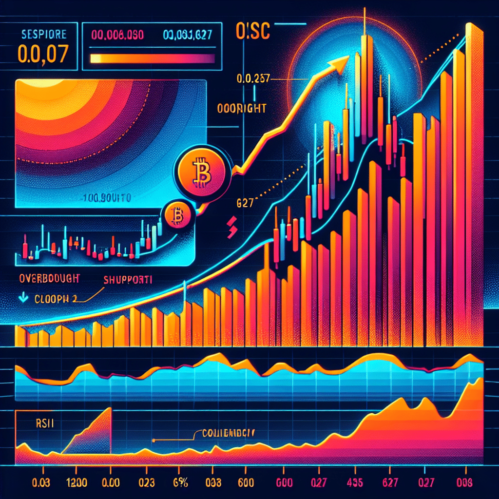 La imagen muestra un gráfico financiero dinámico y llamativo que muestra el reciente aumento en el precio de XCN, representado en Naranja Brillante (#FF9811) con un fondo Azulado Oscuro (#000D43). El gráfico demuestra una trayectoria al alza significativa que simboliza el aumento del 15% en las últimas 24 horas. Además, se muestra una representación de la disminución del RSI, indicando que el stock está saliendo de la zona de sobrecompra. Incorpora una línea en Azul Medianoche (#021B88) en la parte inferior que muestra zonas de soporte y objetivos de alza potenciales, incluyendo $0.02, $0.027 y $0.035. En la parte superior del gráfico se muestra intrepídamente 'Onyxcoin Price Momentum' con la fuente y colores de nuestra marca. Por favor, asegúrate de que las dimensiones de la imagen sean de 1200 x 628 píxeles.