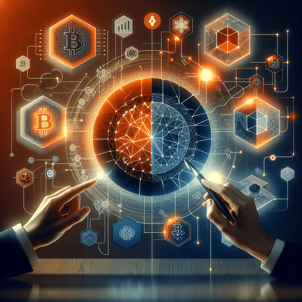 "Corporate partnership illustration between SOL Strategies and DigitalX Limited, set against a visually secure blockchain network backdrop. The image uses brand colours of prominent Orange (#FF9811), Dark Blue (#000D43) and Midnight Blue (#021B88) to emphasize the institutional appeal of SOL Strategies and DigitalX's focus on blockchain expansion. With dimensions of 1200 x 628 pixels, it provides a clean and professional visual for a Wordpress article on digital asset strategies."