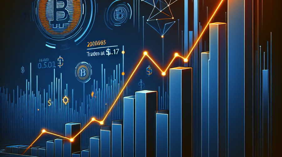 "SEO Alt text: An upward trending orange graph on a midnight blue background, indicating a 30% surge, with StakeStone logo leading to Binance logo, signifying a successful listing. Text stating 'STO Trades at $0.17' with a monetary symbol in the background, embodying growth and success. Image size is 1200 x 628 pixels, design is clean, minimal and professional."