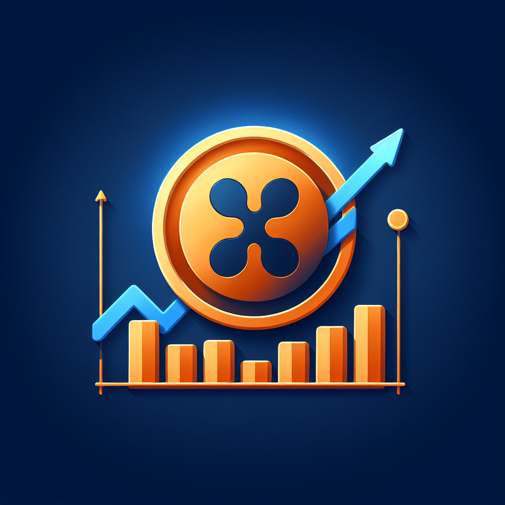 "SEO-friendly alt text: Bullish Illustration of XRP Cryptocurrency Coin Encircled by an Orange Growth Chart Against a Dark Blue Background, Suggestively Targeting a Robust Price of .40, Expressing Optimistic Sentiment in Cryptocurrency Market, Consistently Coloured in Brand's Scheme with Midnight Blue Details, Perfectly Fitted in a 1200x628 pixel Image."