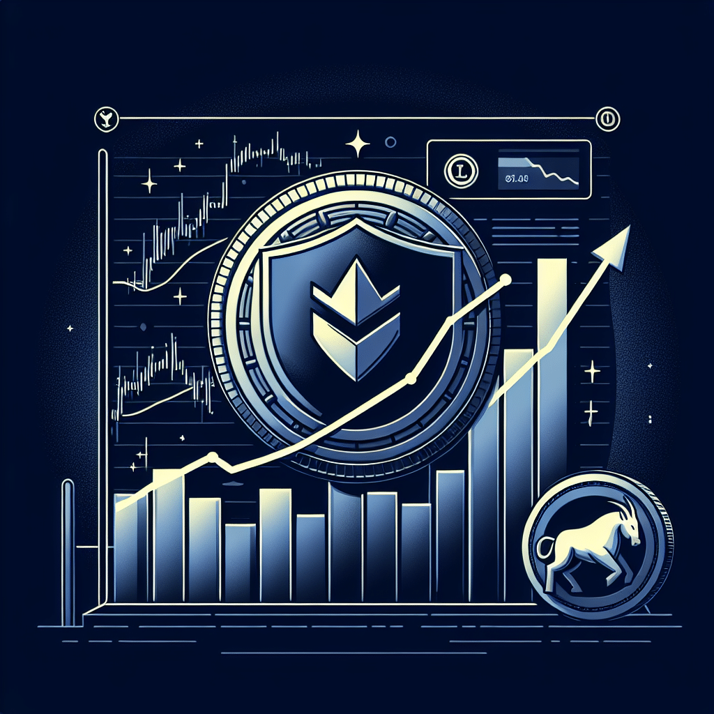 "Zcash coin, colored in brand orange (#FF9811), triumphantly designed with a protective shield, denoting its shielded value increase. A graph, in dark blue (#000D43), rises rapidly in the background, illustrating the sharp spike in the coin's value. A bullish market condition is symbolized by a silhouette of a bull in the foreground, matching the coin's color. 'Zcash Price Rally' - a bold, capitalized title sits neatly at the center-top against a midnight blue (#021B88) background."