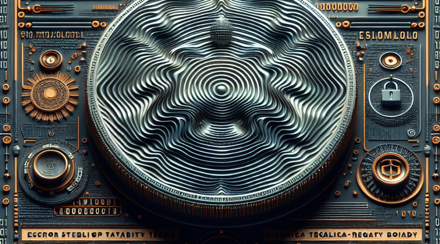 "Emblema de Ripple grabado con los términos de acuerdo de la SEC en un fondo de código binario, con las cifras destacadas ' millones' y la frase 'Estabilidad de depósito en garantía de XRP'. Diseño infusionado con tonos de naranja y azul oscuro, y acentuado con elementos de plata que simbolizan la resolución de disputas legales."