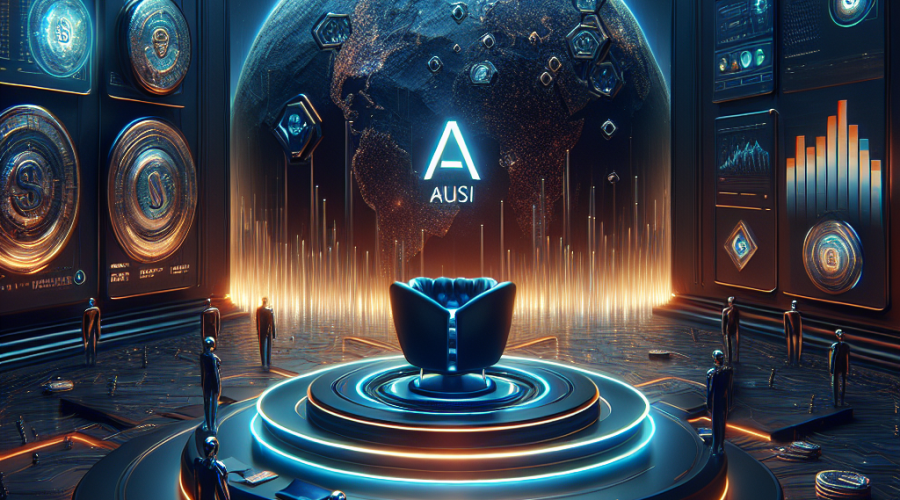 "AI-powered trading platform with $ASI token listing on Dex-Trade, cryptocurrency technology, and exclusive trading perks. Celebrating with large-scale giveaway in a dynamic, modern design with orange highlights on a midnight blue background. Signifying the dawn of a global, advanced trading era - Image is 1200 x 628 pixels."