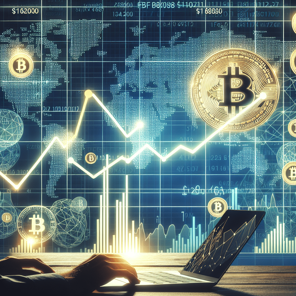 "Digital image illustrating an upward trending Bitcoin graph against a global map backdrop, with marked highs and lows. The title 'Bitcoin Soars above $110K!' in #FF9811 color, additional elements like Bitcoin symbol and digital numbers in the image. Perfectly fits the required size of 1200 x 628 pixels and incorporates brand colors."