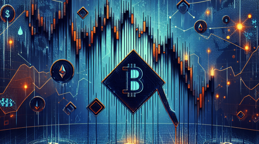 "Gráfico de acciones en caída de Trident Digital Tech Holdings, con una disminución masiva del 40% en el precio de las acciones, representando su crisis financiera. Lluvia pesada realzando la lucha financiera de la empresa. Interfaz digital en colores oscuros y azul medianoche en el fondo exhibiendo tokens XRP, indicando el plan financiero de 0 millones para la creación de un Tesoro Corporativo XRP. Toques de color naranja resaltan los elementos gráficos cruciales."