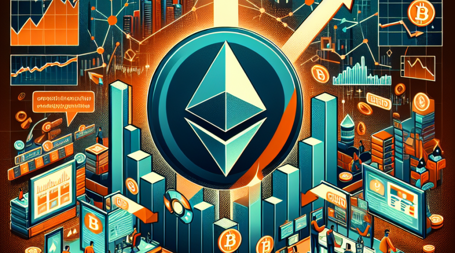 "Vibrant market scene highlighting the rise of Ethereum and the impact of emerging powerhouse Pepeto, showcasing their features like PepetoSwap and cross-chain bridge with a blend of orange and dark blue colors. Ethereum symbol with positive upward tick arrow and high inflows, and the bold Pepeto logo slightly overshadowing Ethereum's. Headline reads 'Ethereum and Pepeto: A Powerful Duo'."