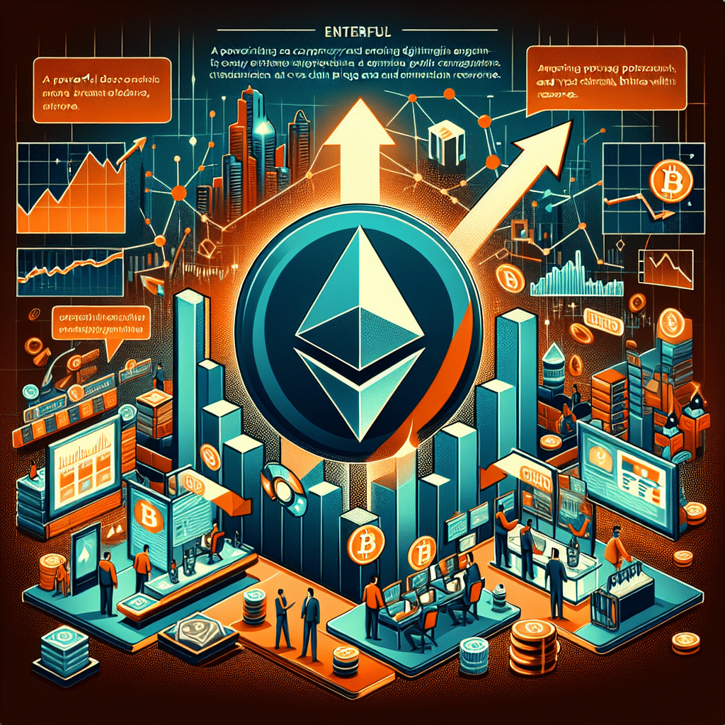 "Vibrant market scene highlighting the rise of Ethereum and the impact of emerging powerhouse Pepeto, showcasing their features like PepetoSwap and cross-chain bridge with a blend of orange and dark blue colors. Ethereum symbol with positive upward tick arrow and high inflows, and the bold Pepeto logo slightly overshadowing Ethereum's. Headline reads 'Ethereum and Pepeto: A Powerful Duo'."