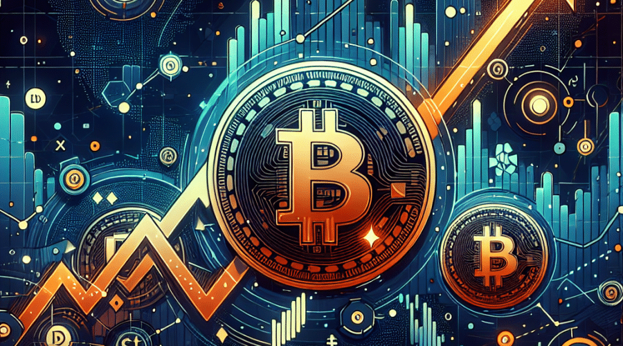 Imagen de una representación digital y abstracta de la criptomoneda Polkadot (DOT) mostrando un descenso significativo hacia .50, simbolizando un crash. En la misma imagen, se sugiere una potencial recuperación mediante algoritmos ascendentes que conducen al punto más alto marcado como .85, representando precios futuros. Integra un patrón de triple fondo para resaltar la resiliencia de Polkadot. Una gráfica de precios se incluye en la imagen para referencia, con indicadores positivos apuntando hacia arriba para mostrar un posible crecimiento y recuperación. Los colores de la marca se utilizan de la siguiente manera: naranja para indicaciones de crecimiento y recuperación, azul oscuro para el fondo y azul medianoche para los detalles de los algoritmos e iconos. El tamaño de la imagen es de 1200 x 628 pixeles para una visualización óptima en una publicación de blog.