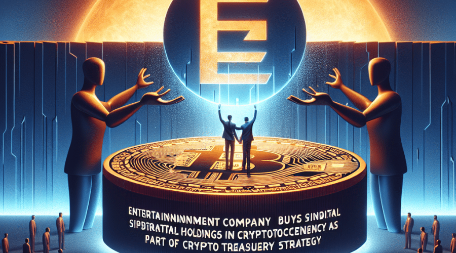 "Digital illustration of SRM Entertainment's merger with TRON; featuring a central logo of TRON embraced by SRM, Justin Sun's advisor figure, and narrative text 'SRM buys $100M in TRON as part of Crypto Treasury Strategy' in Midnight Blue on a gradient backdrop transitioning from Dark Blue to Orange - symbolizing a bright future in cryptocurrency."