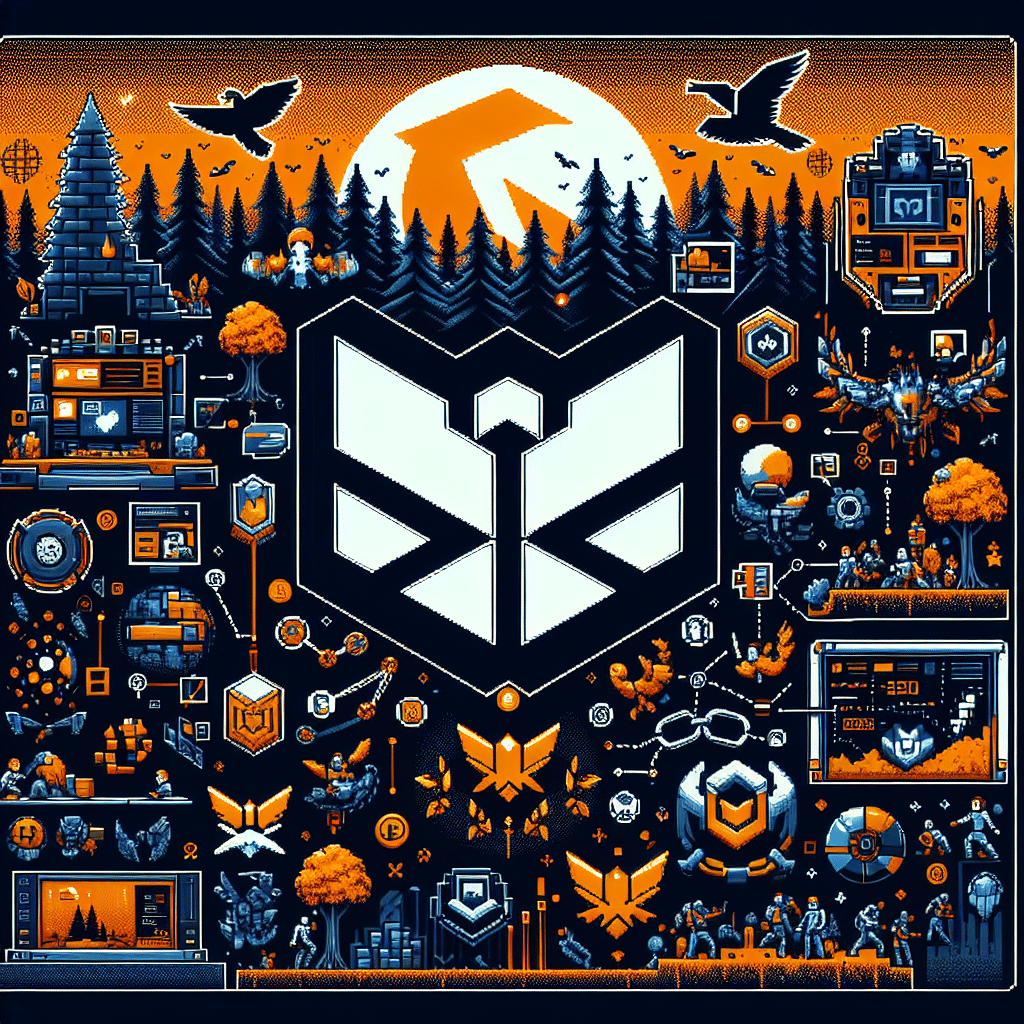 "Imagen temática de naranja y azul oscuro que muestra los logotipos de Tencent y Nexon con imágenes de juegos en línea en el fondo. Incorpora elementos de MapleStory y Dungeon & Fighter y elementos de blockchain, como una cadena y gráficos inspirados en tecnología para representar sus aspiraciones de blockchain. Superpón esto con elementos futuristas que significan el ecosistema Web3. Asegúrate de que el tamaño sea de 1200 x 628 píxeles".
