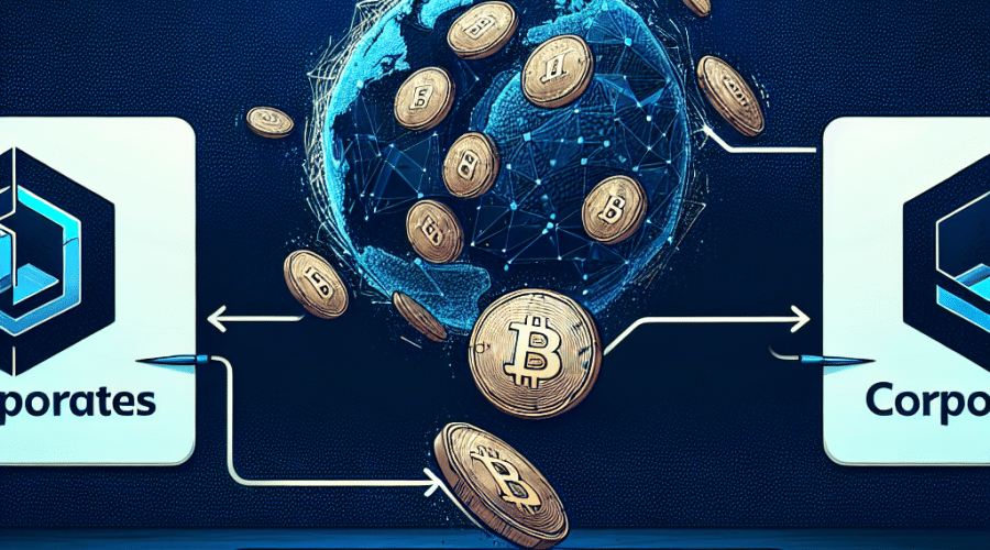 "SEO alt text: Amazon and Walmart logos illustrating the exchange of corporate stablecoins over a credit card, indicating the exploration of stablecoin usage for payment; framed by a Midnight blue (#021B88) border."