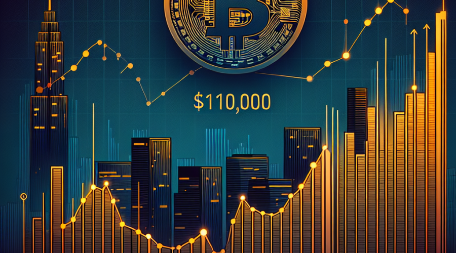 "Bitcoin cryptocurrency price graph showing resistance point at 0,000, alongside Bitcoin logo and Wall Street skyline, in dominant colors of Orange, Dark Blue, and Midnight Blue".