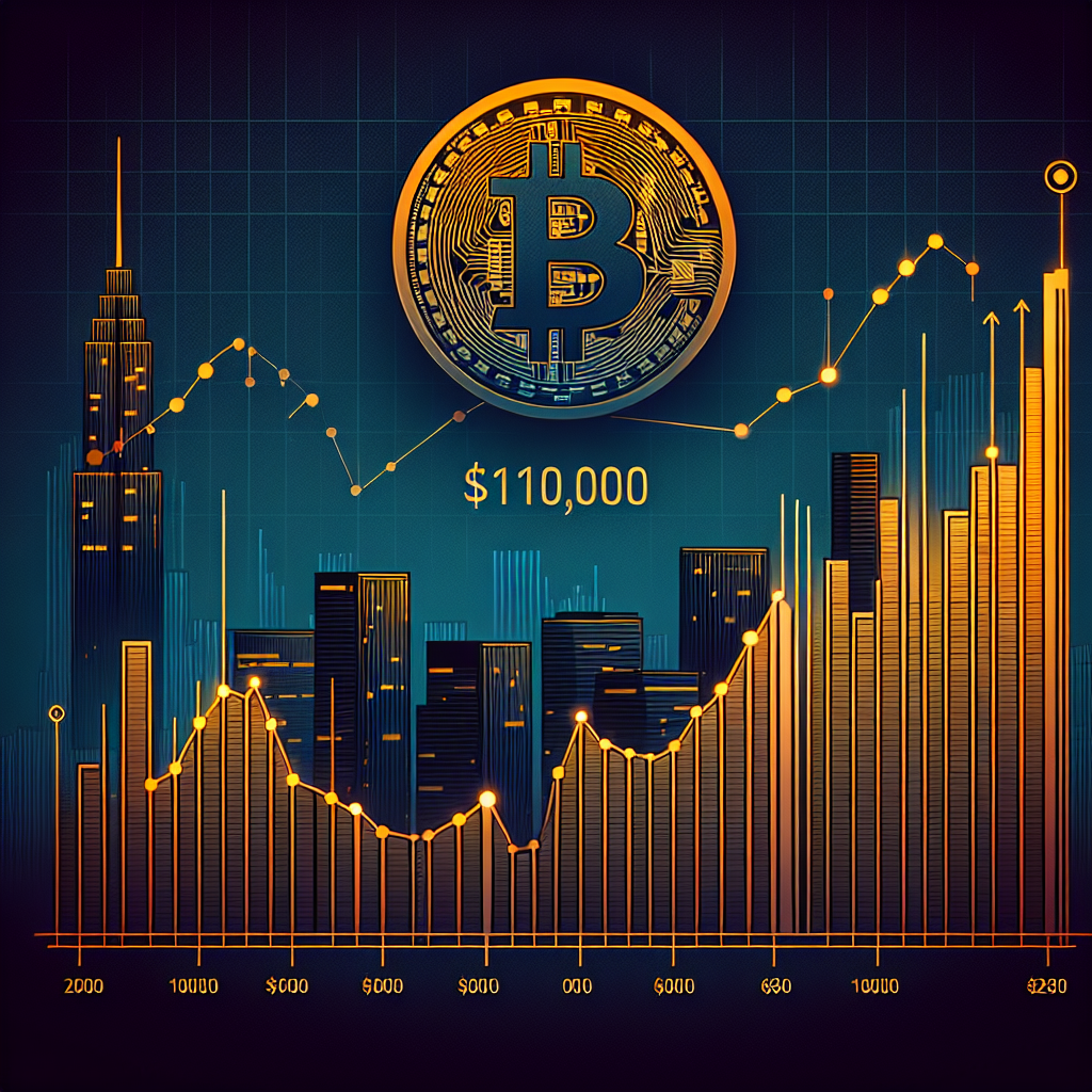 "Bitcoin cryptocurrency price graph showing resistance point at 0,000, alongside Bitcoin logo and Wall Street skyline, in dominant colors of Orange, Dark Blue, and Midnight Blue".