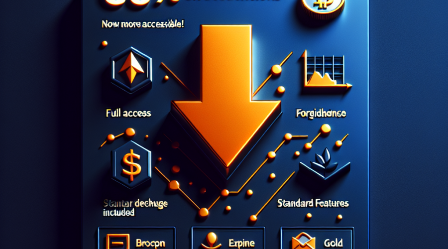 "Orange arrow indicating 60% off on subscriptions, against a midnight blue background with icons of crypto, forex, and gold trading. 'Elite Trading Analysis Now More Accessible! Full Access - Standard Features Included' written in bold, dark blue font at the bottom, symbolizing a sale in the trading industry."