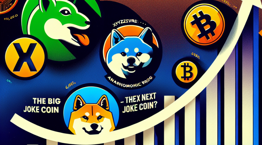 "SEO Image alt-text: Montage of popular memecoin logomarks including Pepe, Dogecoin, and XYZVerse displayed against a background color gradient shifting from orange to dark and midnight blue, with a rising white graph line overlaid symbolizing the potential 6,500% return of XYZVerse. Stylized text in white reading 'The Next Big Meme Coin?' is positioned at the corner of the image."