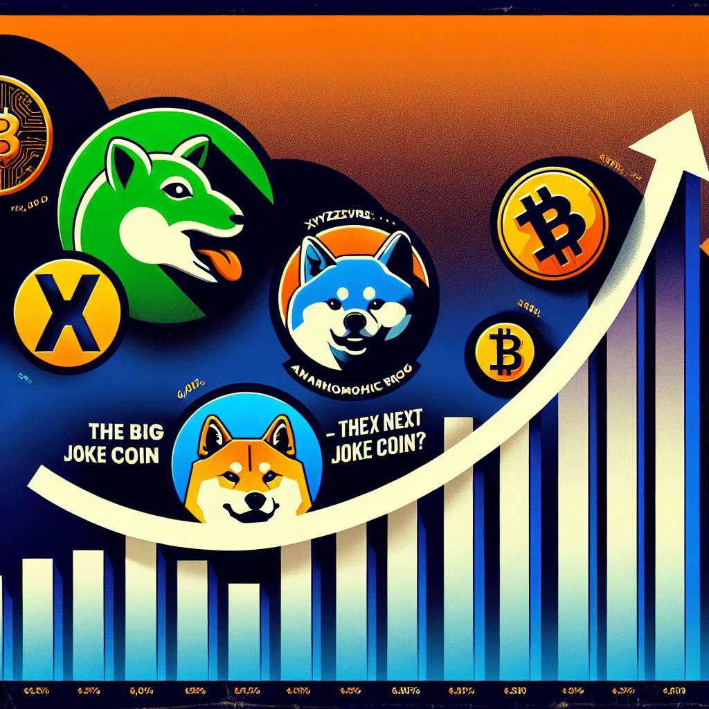 "SEO Image alt-text: Montage of popular memecoin logomarks including Pepe, Dogecoin, and XYZVerse displayed against a background color gradient shifting from orange to dark and midnight blue, with a rising white graph line overlaid symbolizing the potential 6,500% return of XYZVerse. Stylized text in white reading 'The Next Big Meme Coin?' is positioned at the corner of the image."
