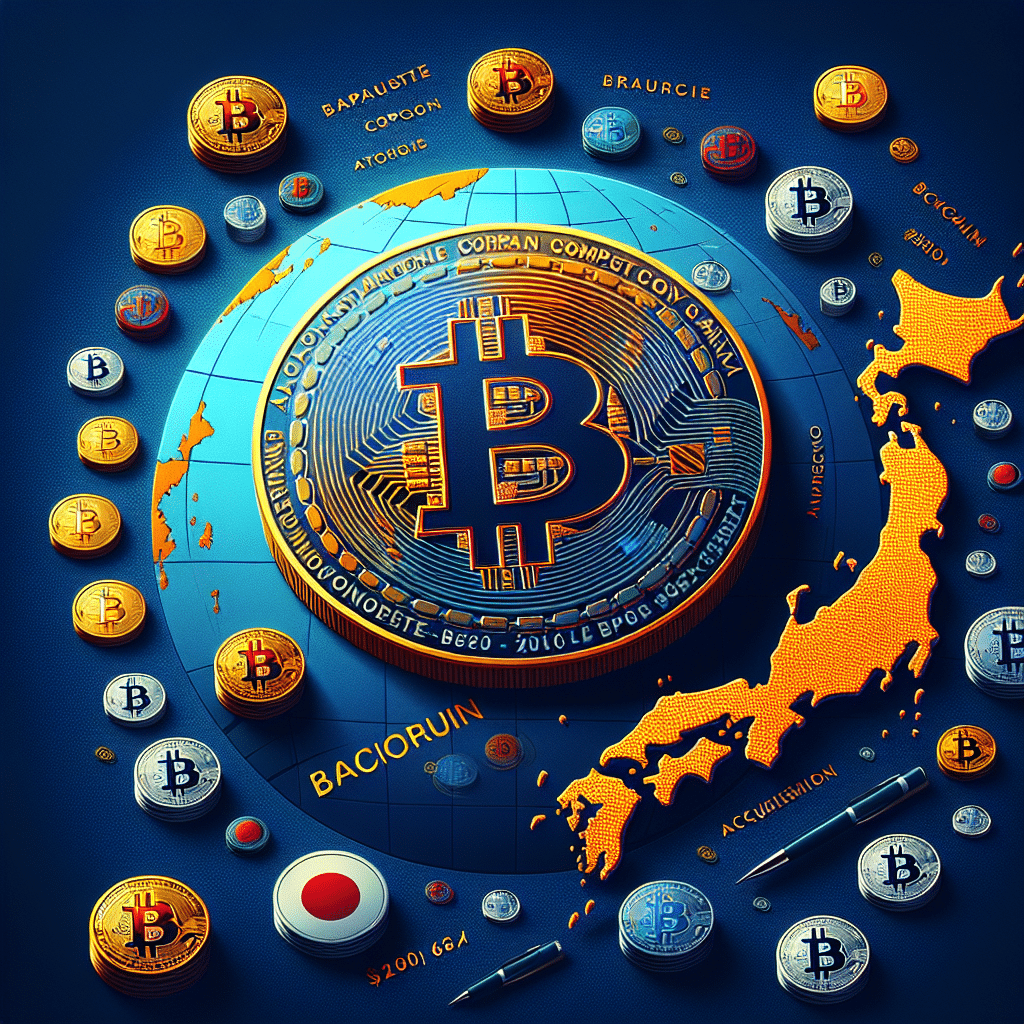 "Metaplanet logo and Bitcoin coin symbolizing the .7 billion purchase, making Metaplanet as one of the top 10 Corporate Bitcoin holders, over a map of Japan adorned with scattered Bitcoins, in an aesthetical blend of Brand Orange, Dark Blue, and Midnight Blue, all within a 1200 x 628-pixel image specification."