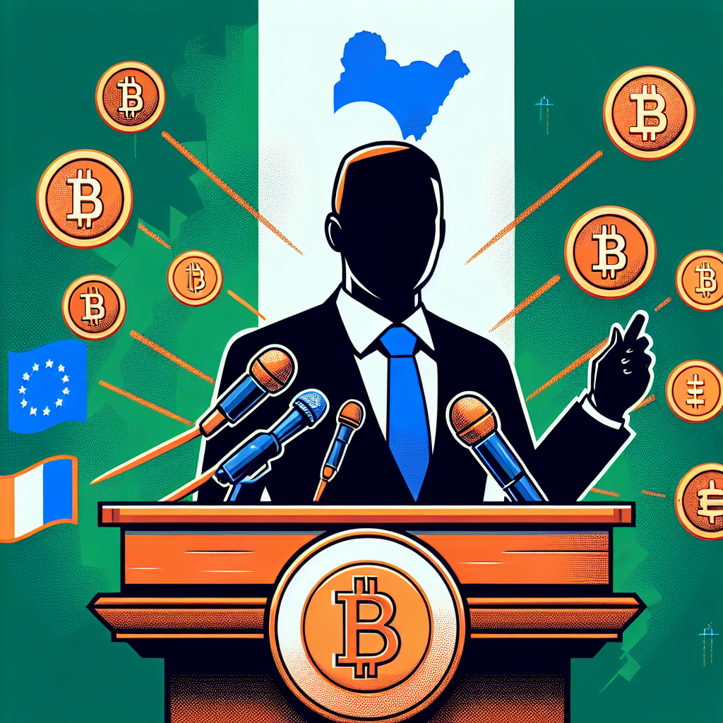 "Director-General Emomotimi Agama of Nigeria's SEC in silhouette, shaking hands with stablecoin company representatives, signifying supportive crypto-regulation for financial growth. Nigerian flag, cryptocurrency, and regulatory icons are present, interspersed with the brand colors - vibrant orange (#FF9811), dark blue (#000D43), and midnight blue (#021B88)."