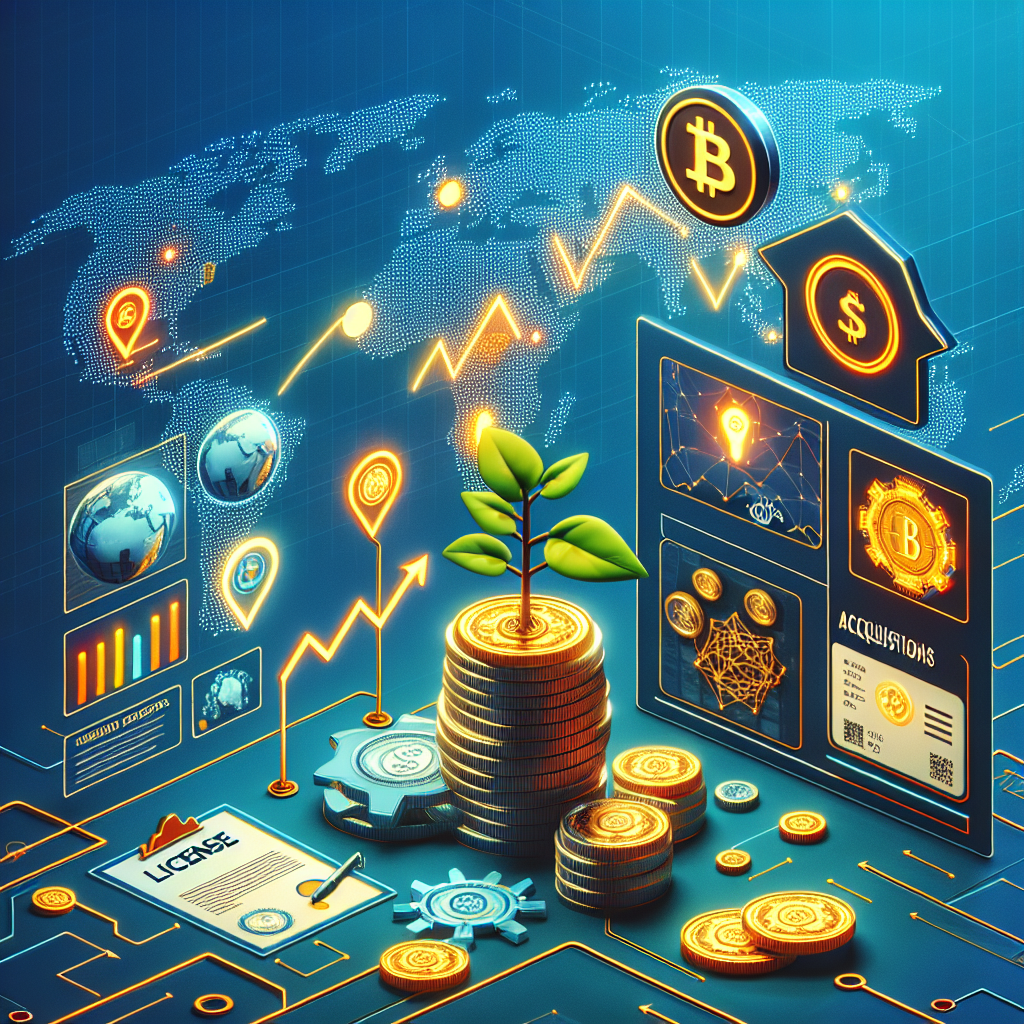 "An impactful graphic showcasing digital asset platform, OSL Group's triumph in securing 0 million funding, vividly represented through an expanding Asia map in the background in brand colors of Orange (#FF9811), Dark Blue (#000D43), and Midnight blue (#021B88). Symbols of acquisitions, global business initiatives, and working capital indicate growth areas. The image also incorporates an official license portraying their legal trade, alongside a stablecoin, emphasizing their services in the stablecoin sector."