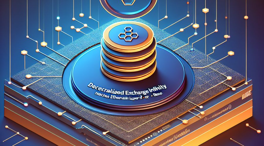"3D PancakeSwap Infinity logo over Coinbase's Base network silhouette, highlighting its integration into Ethereum layer-2 network, with a gradient background of Orange and Dark Blue representing growth and integration, and digital elements signifying decentralized exchange network."