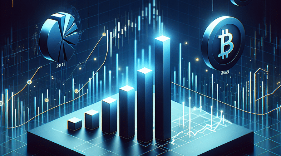 "Three-dimensional bar chart in brand's midnight blue showing significant growth of stablecoins from 2021 to 2024 with smaller dark blue and orange graphs indicating impact on U.S. Treasury and real-world asset sector, subtle symbols for U.S Treasury and logos of Circle and Stellar Network in the background, in a clean, professional WordPress blog post design - Headline 'Stablecoin Adoption and its Impact on the U.S. Treasury Market and the RWA Sector'".