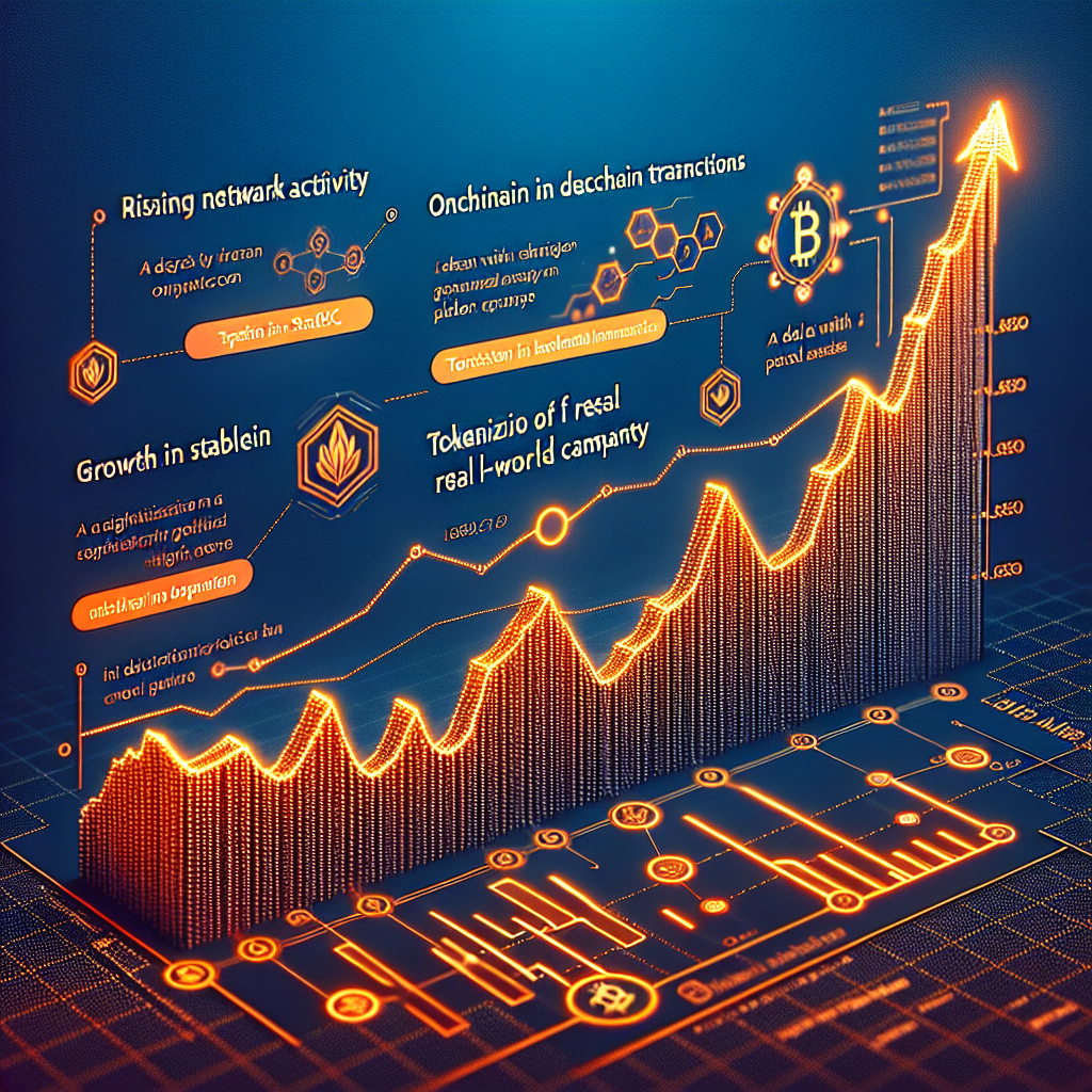 "SEO alt-text: Avalanche logo overlaying a graph showing increasing network activity and onchain transactions despite falling price. Labeled points highlight stablecoin growth, decentralized finance traction, real-world asset tokenization, and Visa deal. Title 'Avalanche’s Resilient Growth Amid Market Pullback' in bold brand-colour gradient atop the midnight blue background."