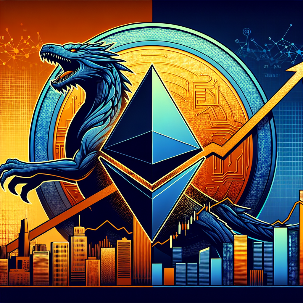 "ETHZilla logo combined with an enlarged Ethereum coin signifying corporate expansion, on a split background of vibrant orange and midnight blue. Ethereum symbol prominently displayed on orange section, while images of stock graph and percentage increase are overlaid on the dark segment attributing to the company's growth. Image size 1200 x 628px, symbolic of cryptocurrency growth and financial success."