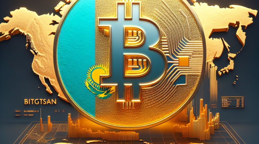 "Golden Bitcoin logo against Central Asia map, with Kazakhstan flag colors and abstract stock exchange representation in the background, and BitGo logo beneath the Bitcoin, displaying the Crypto Exchange Traded Fund launch in Central Asia and BitGo's pivotal role as custodian."