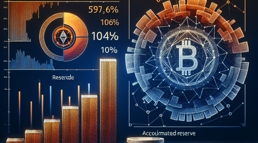 "SEO Alt-Text: Bar chart in orange showcasing the upward surge of LINK token price since August 7, with a subtle Chainlink logo in dark blue in the background. On the right side, a representative pile of LINK tokens indicating the amassed reserve of 109,661 LINK. Midnight blue text highlights the impressive 54% rise in LINK value."