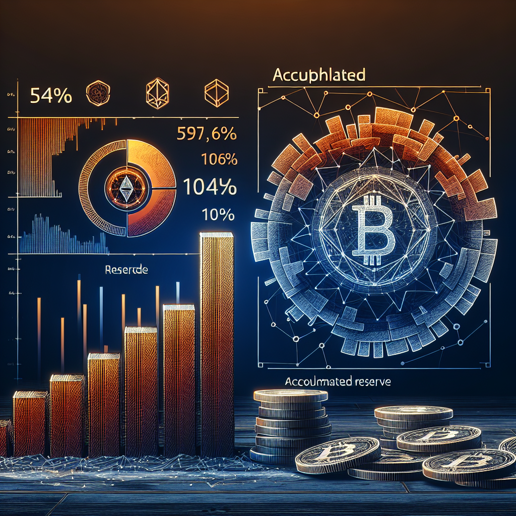 "SEO Alt-Text: Bar chart in orange showcasing the upward surge of LINK token price since August 7, with a subtle Chainlink logo in dark blue in the background. On the right side, a representative pile of LINK tokens indicating the amassed reserve of 109,661 LINK. Midnight blue text highlights the impressive 54% rise in LINK value."