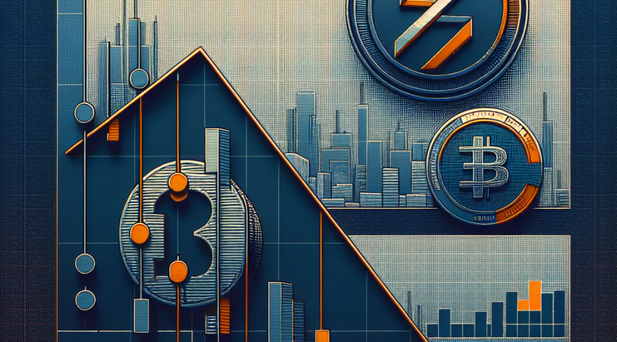 "SEO-optimized alt-text: Downtrend graph illustrating the Q2 2025 Coinbase revenue drop, portrayed by a 14% decrease highlighted in orange (#FF9811) wording, with the Coinbase logo and stablecoin icon accentuation. Informative title 'Coinbase Q2 Revenue Misses Estimates Amid Retail Trading Slump' given in bold midnight blue (#021B88) aligning with the dim shades of orange and blue in the background."