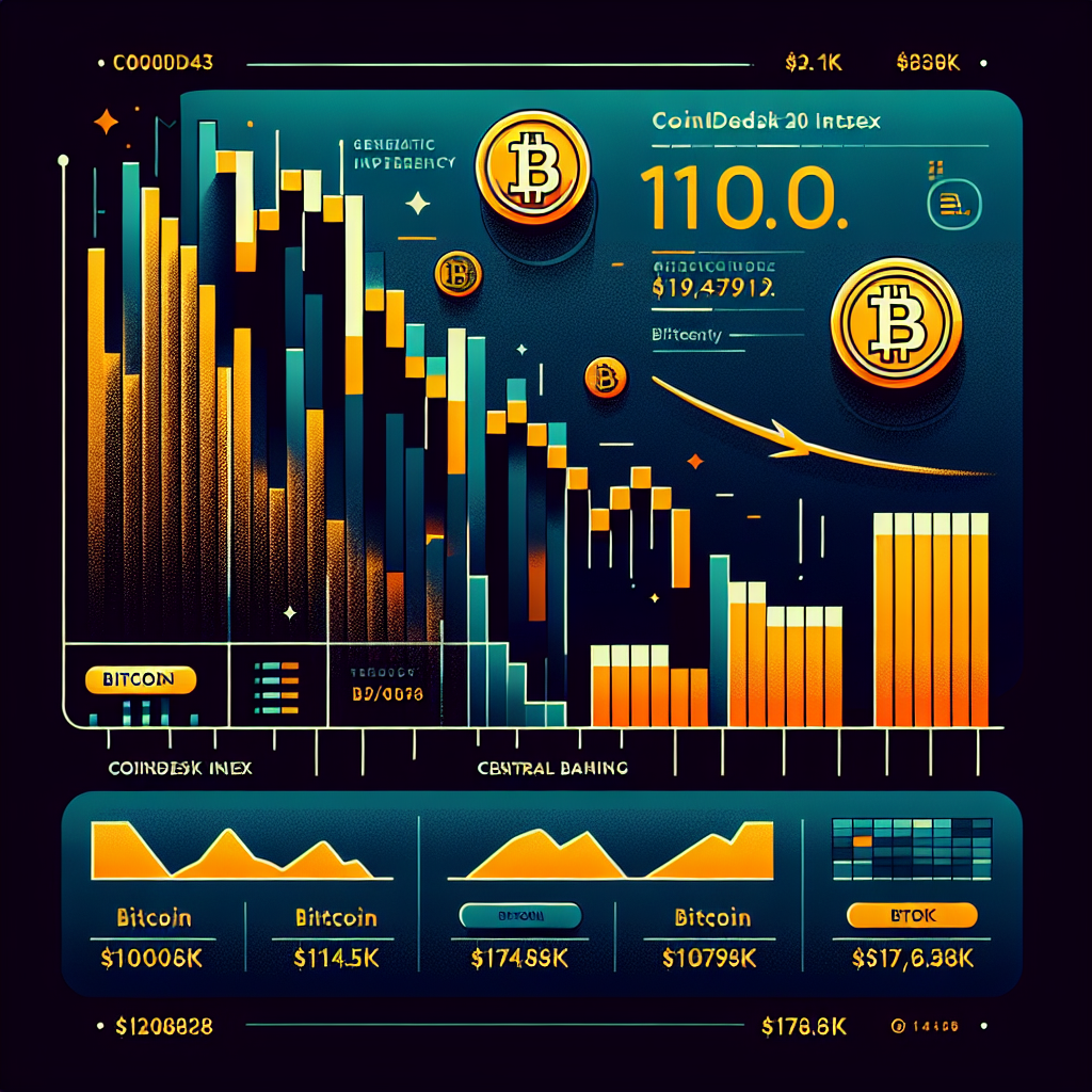 "Stylized financial chart illustrating a dip in the cryptocurrency market, specifically focusing on CoinDesk 20 Index and Bitunix with prominent Bitcoin symbols. The image features a Federal Reserve reference and discloses Bitcoin prices of 4.5K and 7.6K highlighted in standout orange (#FF9811). The background flaunts a cautious feel with tones of dark blue (#000D43, #021B88)."