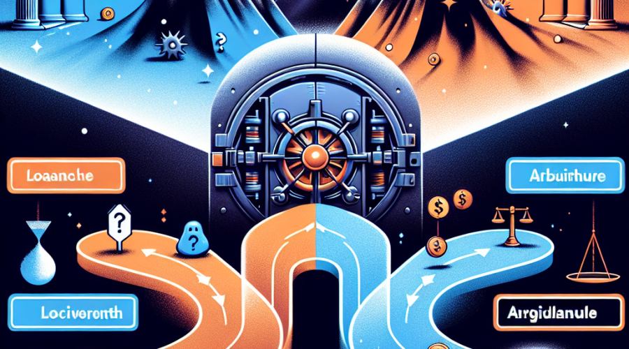"Digital illustration of a vault dispersing tokens towards Avalanche and Arbitrum icons. Tokens move down paths ending in symbols for Aave and Blackhole, portraying the HLP0 Controversy and HLP Vault. A question mark symbolizes controversy. A bar graph in the background visualizes total-value locked of  million, split into  million and  million segments color-coded. The image features brand colors: Orange, Dark Blue, and Midnight Blue. Centralized is the title ‘HLP0 Controversy and HLP Vault’."